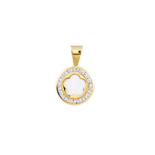 Pendentif Nacre Fleur Zircone Or Jaune 9 Carats brillant