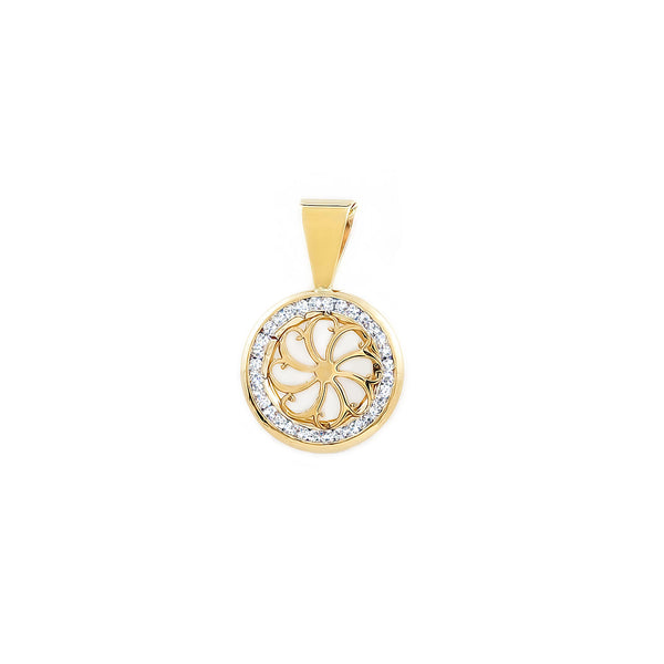 Pendentif Nacre Fleur Zircone Or Jaune 9 Carats brillant