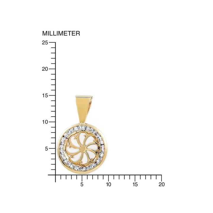 Colgante Oro redondo flor fondo nacar cerco circón (9Kts)