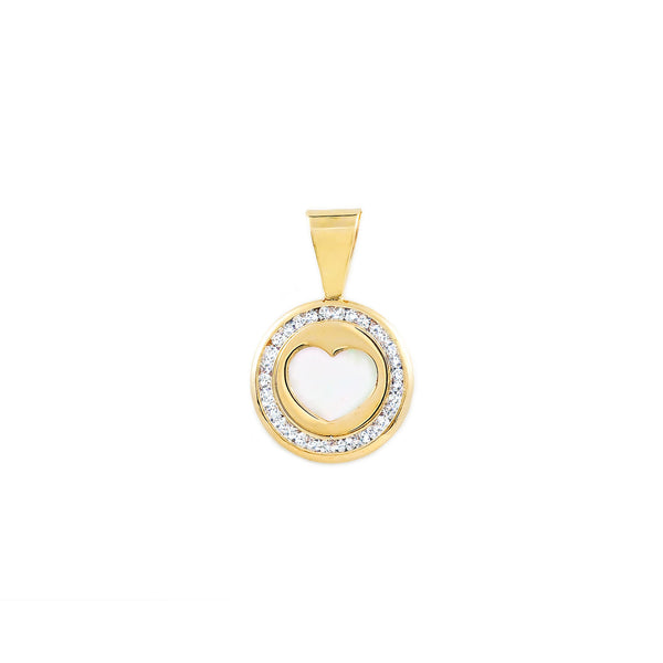 Pendentif Nacre Cœur Zircone Or Jaune 9 Carats brillant