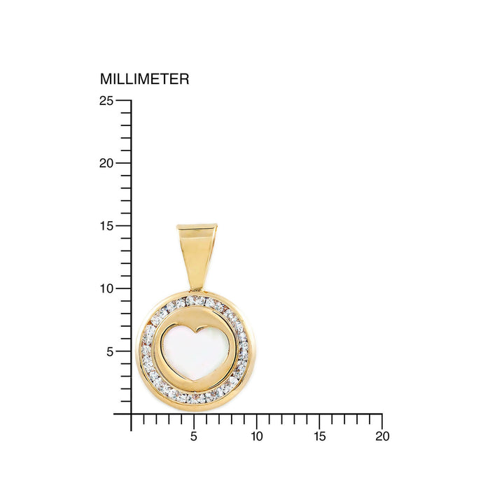 Colgante Oro redondo corazón nacar cerco circón (9Kts)