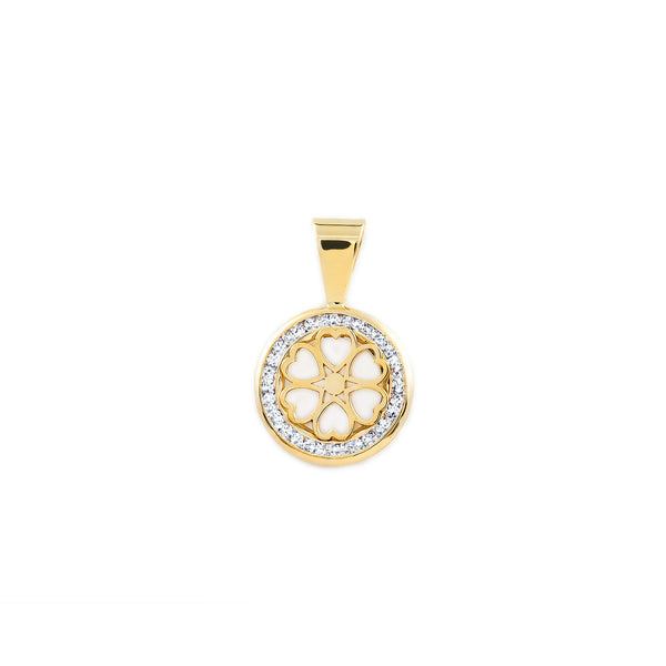 Pendentif Nacre Cœur Zircone Or Jaune 9 Carats brillant