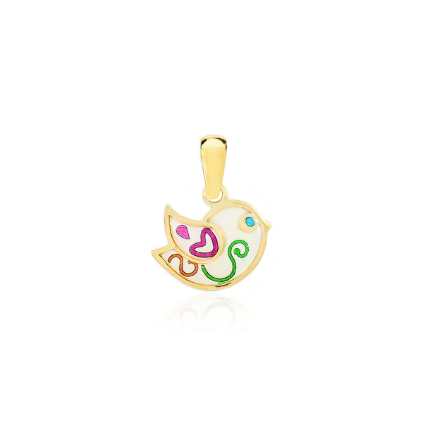 Pendentif Émail multicolore Oiseau Or Jaune 9 Carats brillant