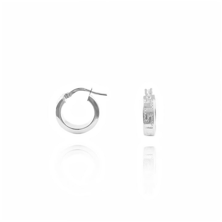 Pendientes Oro Blanco Aro liso cuadrado Greca 15x4 mm