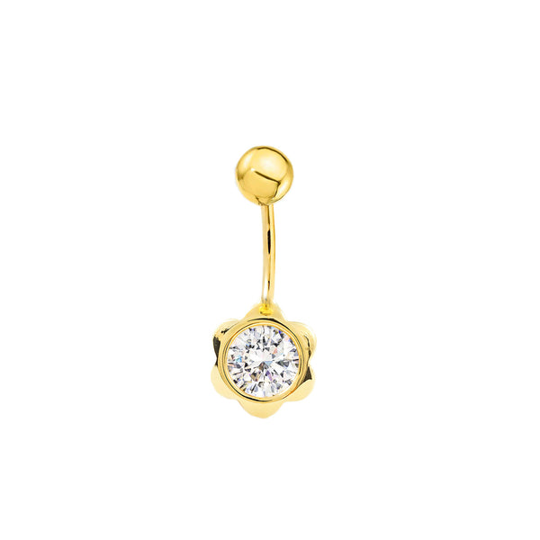 Piercing en Or Jaune 9K Nombril Fleur Zircone Brillant