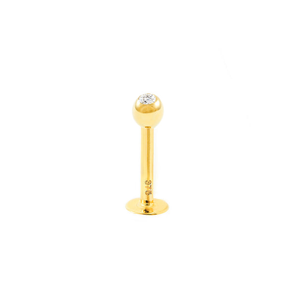 Piercing en Or Jaune 9K Lèvre Balle Zircone Brillant