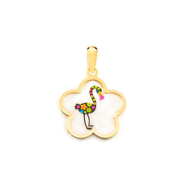 Pendentif Nacre Flamand Émail multicolore Or Jaune 9 Carats brillant