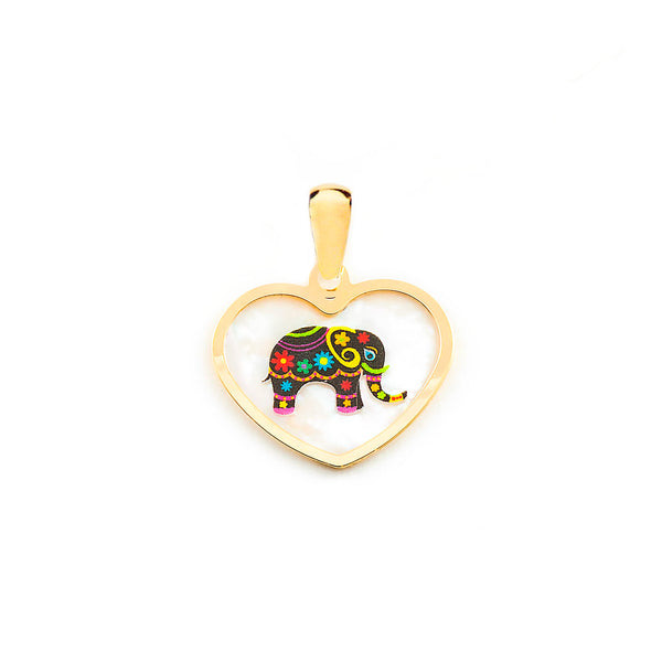 Pendentif Nacre Cœur Émail multicolore Or Jaune 9 Carats brillant