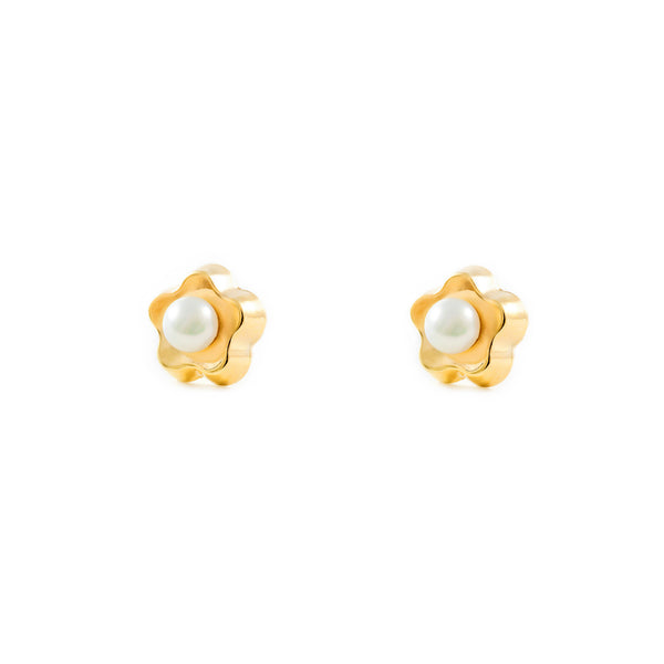 Boucles d'Oreilles Fille Enfant marguerite fleur Perle 3,5 mm Or Jaune 9 Carats