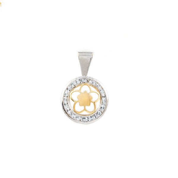 Pendentif Fleur Zircone Or Bicolore 9 Carats brillant