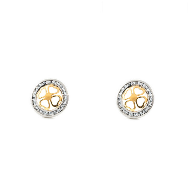 Boucles d'Oreilles Ronde Zircone Or Bicolore 9 Carats