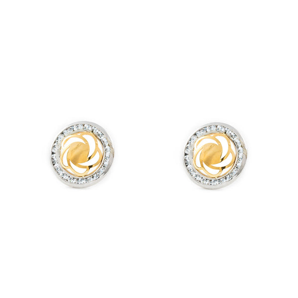 Boucles d'Oreilles Ronde Zircone Or Bicolore 9 Carats