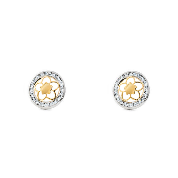 Boucles d'Oreilles Ronde Zircone Or Bicolore 9 Carats