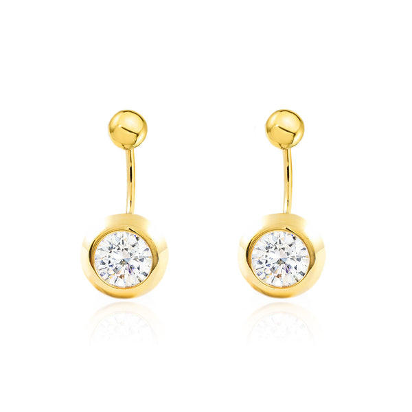 Boucles d'Oreilles Doubles Zircone Or Jaune 9 Carats