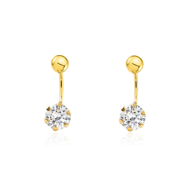 Boucles d'Oreilles Doubles Zircone Or Jaune 9 Carats