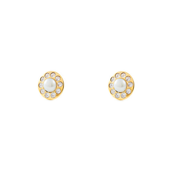 Boucles d'Oreilles Zircone Perle 3,5 mm Or Jaune 9 Carats