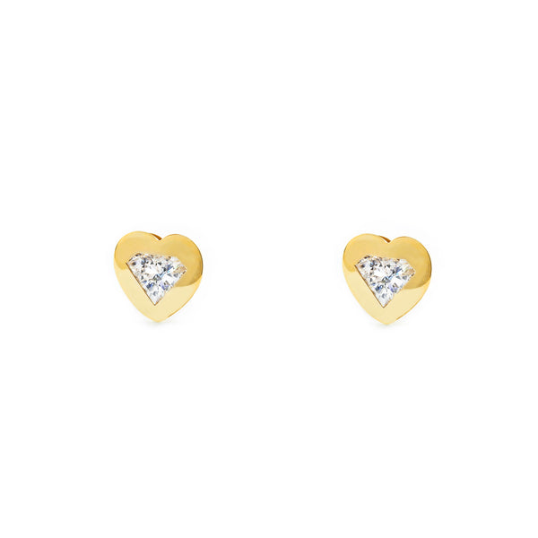 Boucles d'Oreilles Cœur Zircone Or Jaune 9 Carats