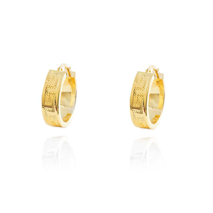 Pendientes Oro Aro liso cuadrado Greca 18x6 mm