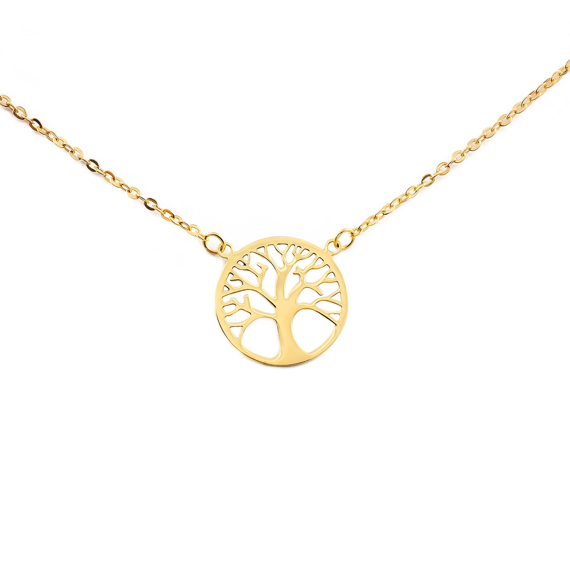 Collier Arbre De Vie En Or Jaune 9 Carats - Longueur 40 Cm, Certificat De Garantie Inclus