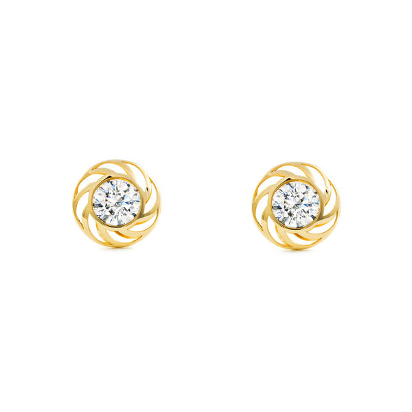 Boucles d'Oreilles Ronde Zircone Or Jaune 9 Carats