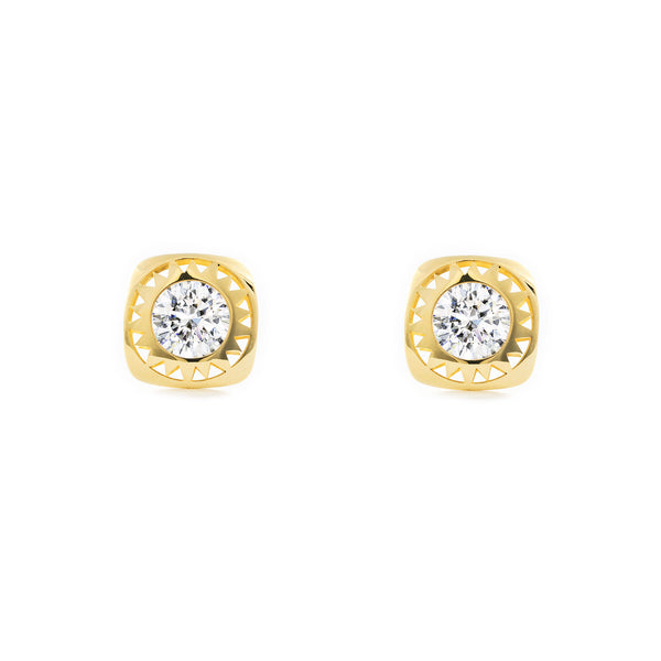 Boucles d'Oreilles Carre Zircone Or Jaune 9 Carats