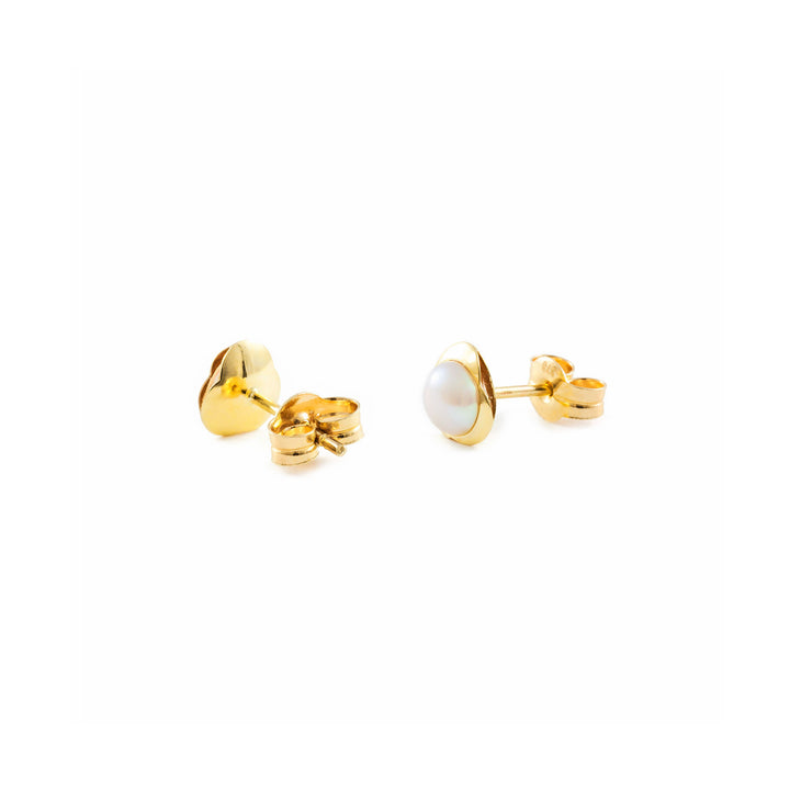 Pendientes Bebe o Niña oro amarillo Trebol con perla 4 mm