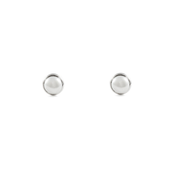 Boucles d'Oreilles Bebe Fille Enfant Perle 4 mm Or Blanc 9 Carats