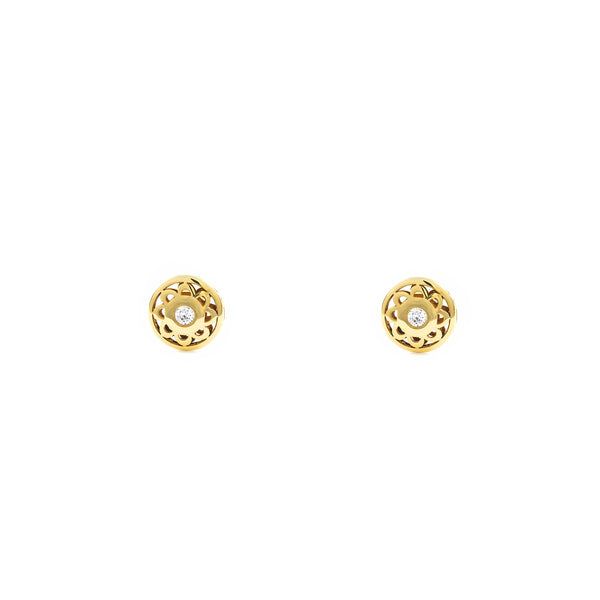 Boucles d'Oreilles Bebe Fille Enfant Ronde Zircone Or Jaune 9 Carats