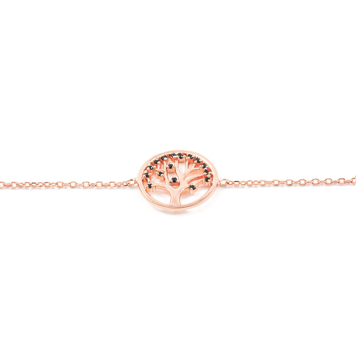 Pulsera Plata Arbol de la Vida rosa con circonita negra