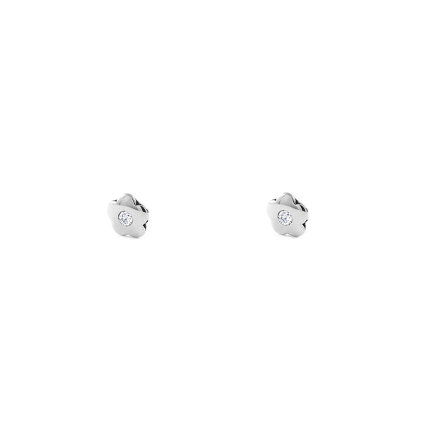 Boucles d'Oreilles Bebe Enfant marguerite fleur Zircone Or Blanc 9 Carats