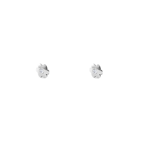 Boucles d'Oreilles Bebe Enfant Fleur Zircone Or Blanc 9 Carats