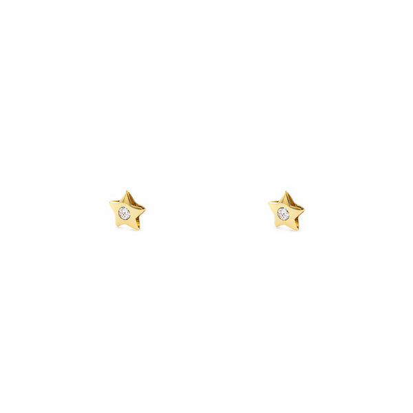 Boucles d'Oreilles Bebe Enfant Étoile Zircone Or Jaune 9 Carats