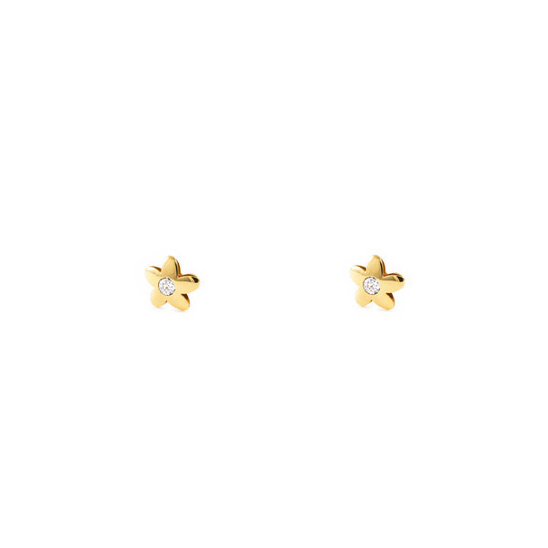 Boucles d'Oreilles Bebe Enfant Fleur Zircone Or Jaune 9 Carats