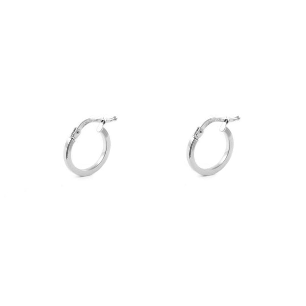 Boucles d'Oreilles Carrees Creoles 13x1.5 mm Or Blanc 18 Carats