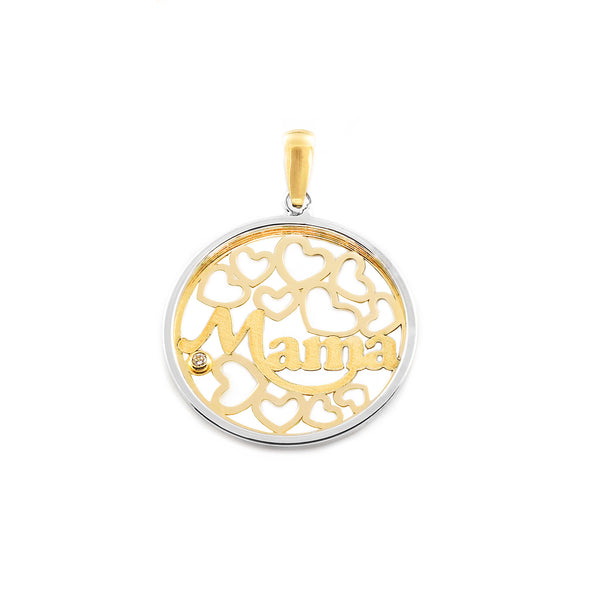 Pendentif Cœurs de Mama Zircone Or Bicolore 18 Carats mat et brillant