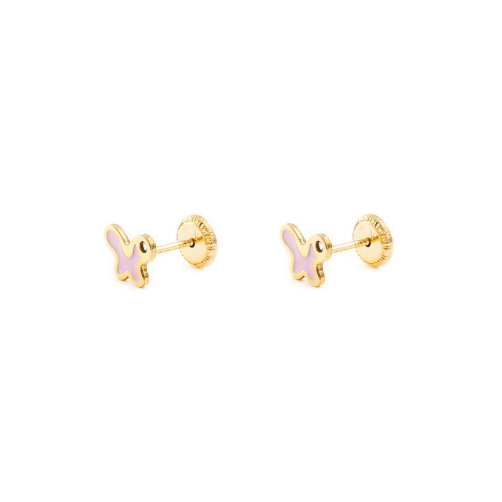 Pendientes Oro Bebe o Niña Mariposa esmalte rosa circón (9kts)