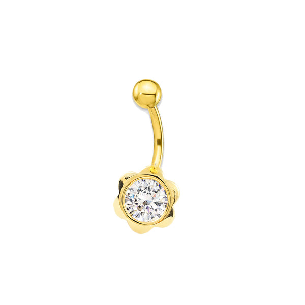 Piercing en Or Jaune 18K Nombril Fleur Zircone Brillant