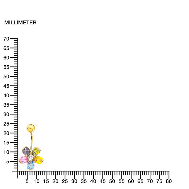 Piercing Oro Ombligo flor multicolor 6x4 (9kts)