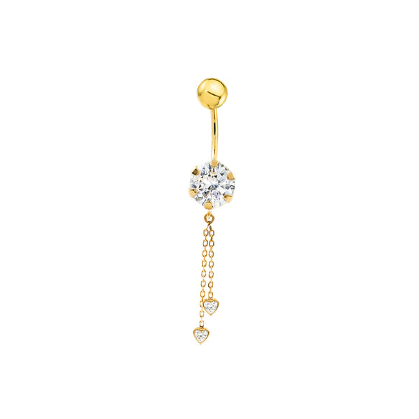 Piercing en Or Jaune 9K Nombril Coeur Chaine Zircone Brillant