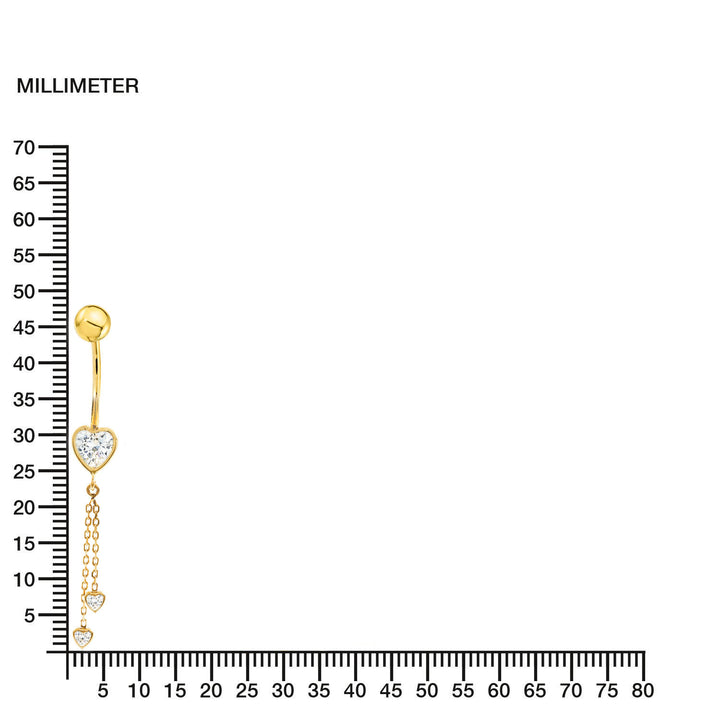 Piercing Oro Ombligo corazon cadena (9kts)