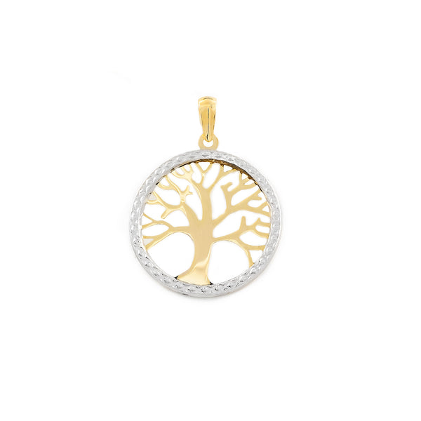 Pendentif Arbre de Vie Or Bicolore 9 Carats brillante et texturee