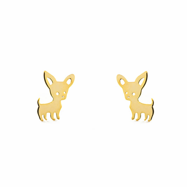 Boucles d'Oreilles Fille Enfant Chien Or Jaune 9 Carats