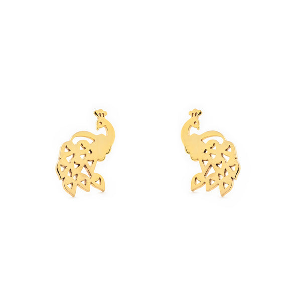 Boucles d'Oreilles Fille Enfant Paon Or Jaune 9 Carats