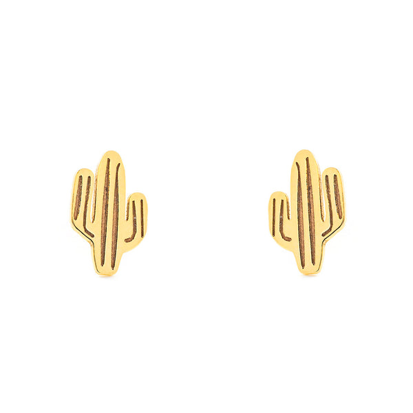 Boucles d'Oreilles Fille Enfant Cactus Or Jaune 9 Carats