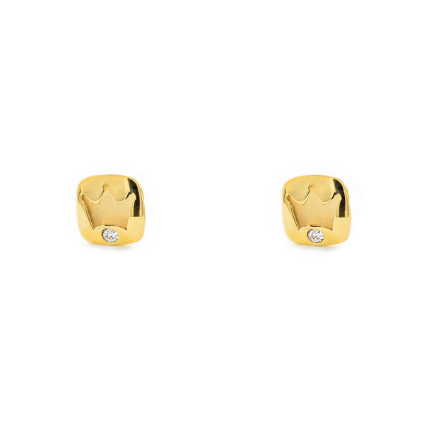 Boucles d'Oreilles Fille Enfant couronner Zircone Or Jaune 9 Carats