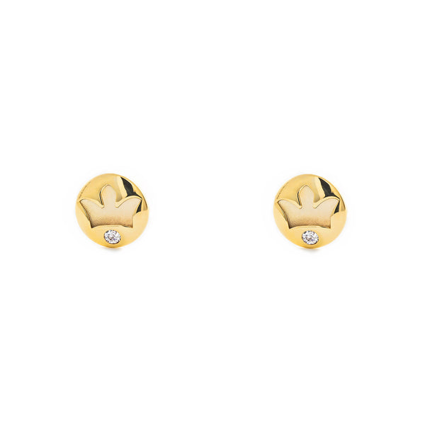 Boucles d'Oreilles Fille Enfant couronner Zircone Or Jaune 9 Carats