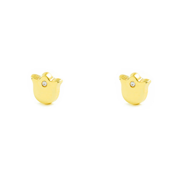 Boucles d'Oreilles Bebe Fille Enfant Tulipe Zircone Or Jaune 9 Carats