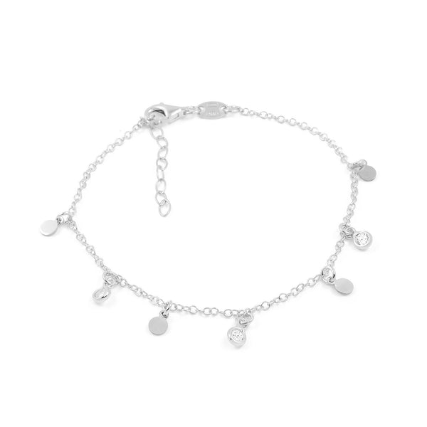 Bracelet Charmes ronds Zircone Argent 925 brillant