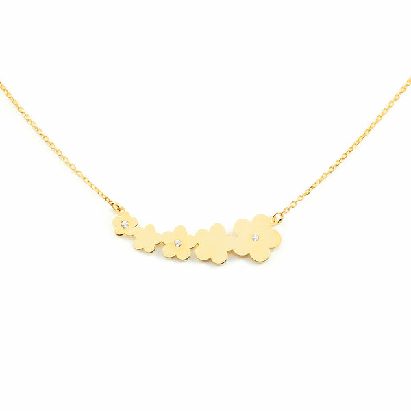 Collier Fleur Zircone Or Jaune 9 Carats 43 cm