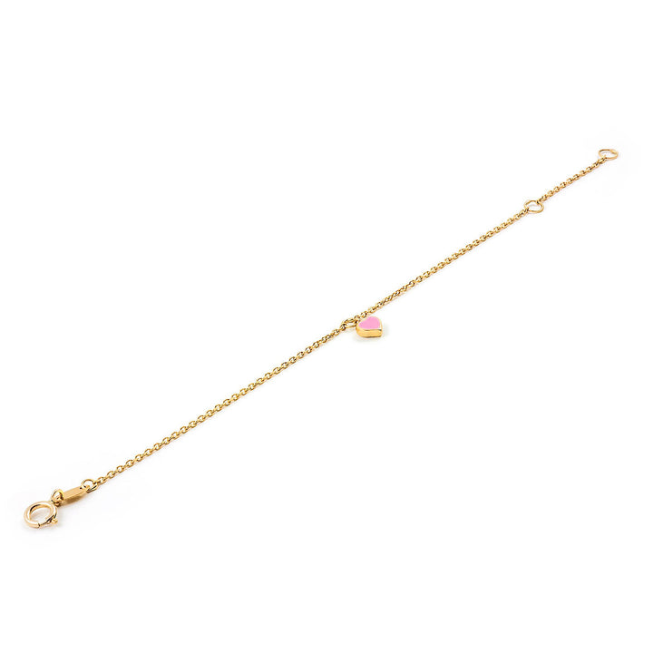 Pulsera Oro niña corazon Esmalte rosa (9kts)